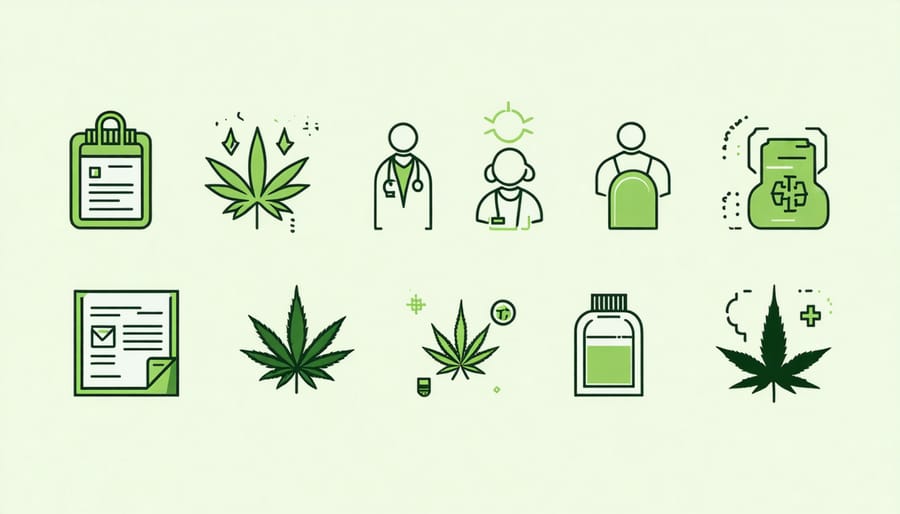 Official Canadian cannabis regulation symbols alongside healthcare symbols showing the intersection of CBD and medical practice