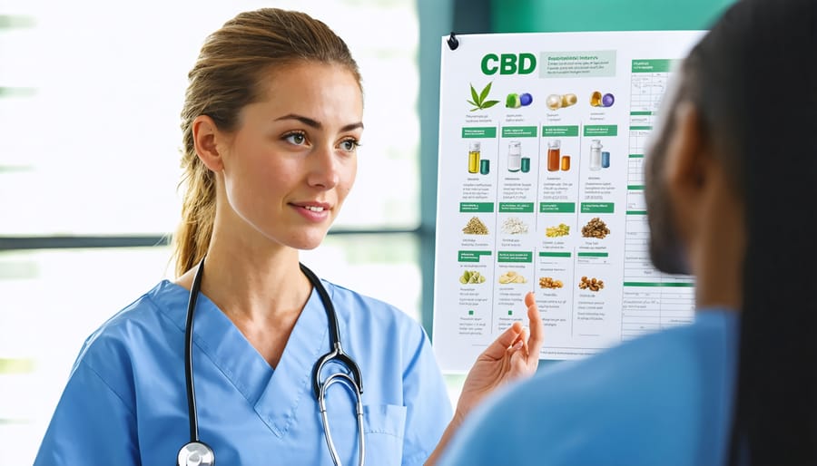 Healthcare professional showing educational materials about CBD to a patient