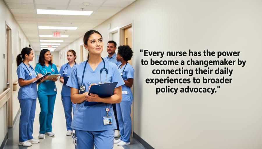 Confident nurse standing by hospital window looking toward future