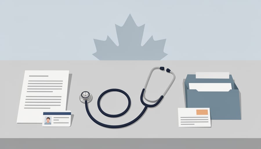 Stethoscope and credential folder on a desk beside a laptop representing nursing readiness and qualifications