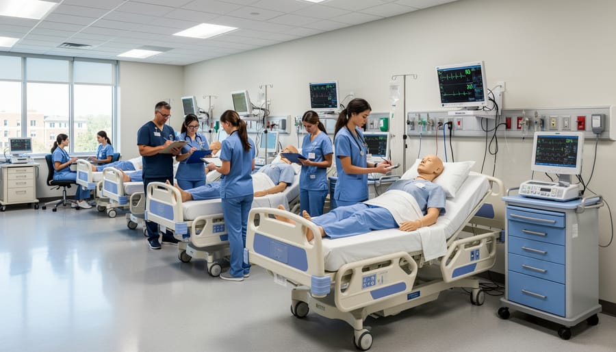 Nursing simulation room with a hospital mannequin and medical equipment